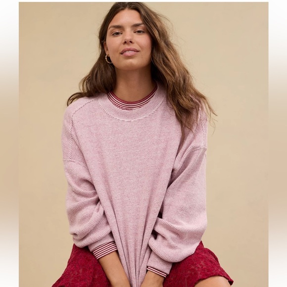 AERIE ‘Getaway’ Waffle Pink Oversized Sweatshirt - Picture 1 of 12